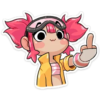 🖕 Dessin animé, Doigt d'honneur, Cheveux roses, Offensant, Impoli, Geste telegram sticker