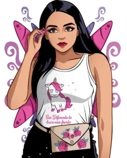 😌 Ser diferente lo hace mas fuerte mujer, unicornio, alas, dibujos animados, frase, rosa, flor telegram sticker
