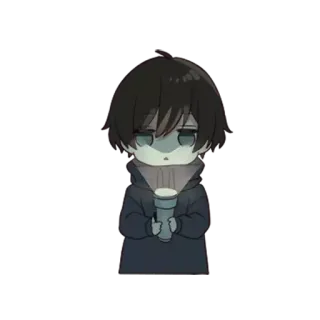 😱 Anime, Personaggio, Triste, Freddo, Tazza, Illustrazione telegram sticker