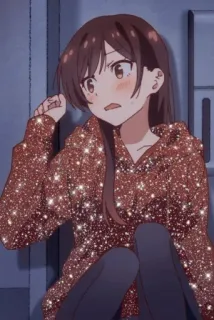 😓 anime, girl, sparkly, cute, sitting, hoodie telegram sticker