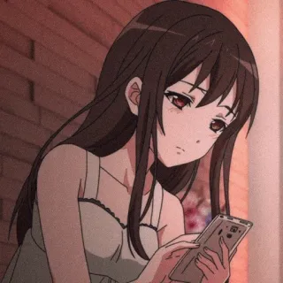 ➖ anime, girl, sad, phone, brunette telegram sticker
