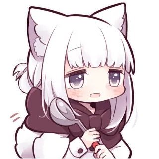 🥄 Аниме, Девушка-кошка, Кавай, Милый, Чиби, Персонаж telegram sticker