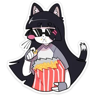 🍿 Anime, Ragazza gatto, Popcorn, Occhiali da sole, Snack, Kawaii whatsapp sticker