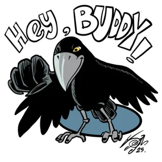 👊 HEY, BUDDY! Krähe, Vogel, Cartoon, Freundlich, Gruß, Tier whatsapp sticker