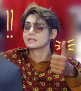 👍 polegar para cima, aprovação, kpop, pessoa, homem, óculos de sol, retro whatsapp sticker