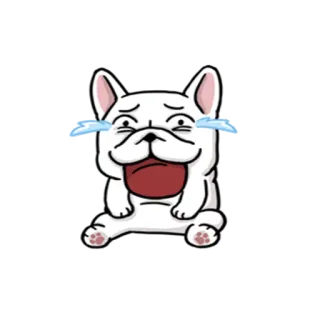 😂 hond, huilen, verdrietig, cartoon, wit, emotie, franse bulldog, puppy telegram sticker
