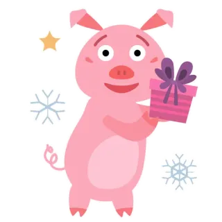🐷 cochon, cadeau, présent, étoile, flocon de neige, mignon whatsapp sticker