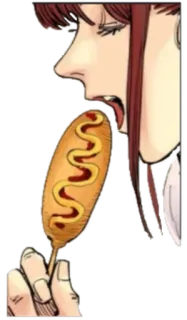 ☄ food, corn dog, anime, person, eating telegram sticker