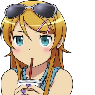 🍹 anime, girl, sunglasses, cute, drinking, cartoon telegram sticker