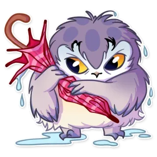 🌂 猫头鹰, 卡通, 可爱, 动物, 伞, 鸟, 雨 telegram sticker