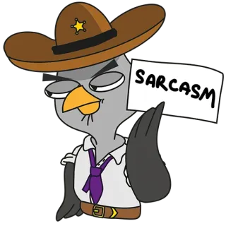 😔 SARCASM sarcasm, bird, cowboy, sheriff, humor, funny telegram sticker