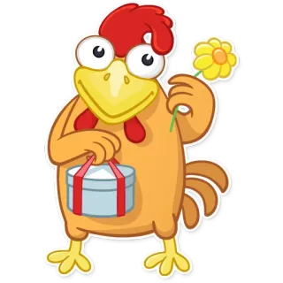 🎁 frango, animal, desenho animado, flor, fofo, presente whatsapp sticker