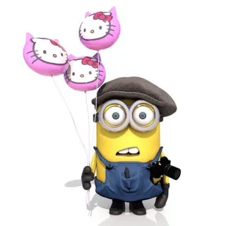 😨 Minion Minion, Hello Kitty, Luftballons, Cartoon, Figur, Fotografie, Hut telegram sticker