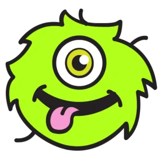 😜 monstruo, un ojo, mono, dibujos animados, verde, peludo telegram sticker