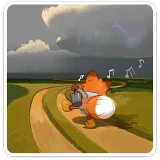 🦊 zorro, animal, pintura, dibujo animado, lindo, carretera, música telegram sticker