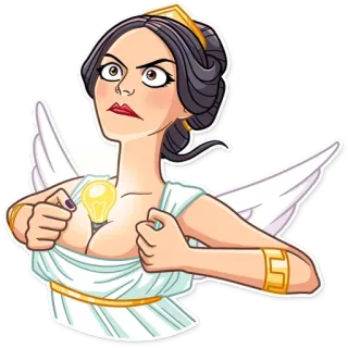 🤯 женщина, крылья, лампочка, богиня, мультфильм, греческий telegram sticker