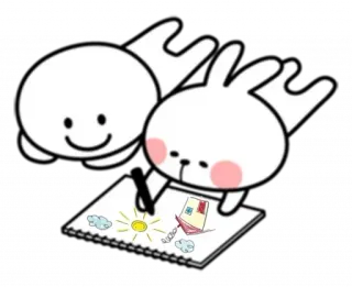 ✍ dessin, mignon, soleil, nuages, bateau, lapin telegram sticker