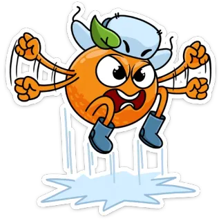 😡 cartoon, orange, character, angry, jumping, fruit telegram sticker