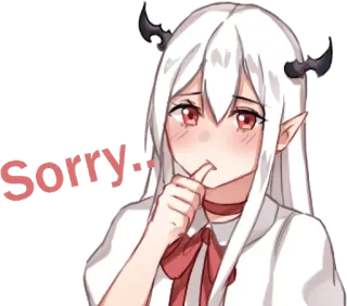 😔 Sorry.. Anime, Désolé(e), Embarrassé(e), Démon, Mignon, Cheveux blancs telegram sticker