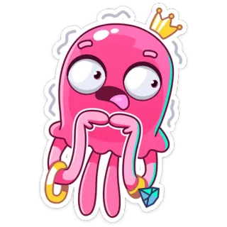 😬 cartoon, jellyfish, cute, pink, crown, funny, sticker, character telegram sticker