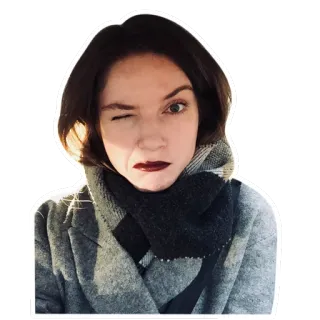 😉 женщина, подмигивание, портрет, стикер, женский, повседневный, шарф telegram sticker