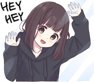 😀 HEY HEY anime, girl, waving, cute telegram sticker