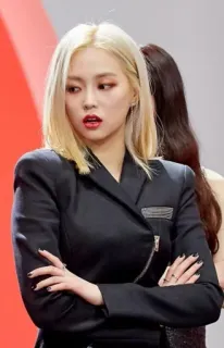 🚫 mulher, cabelo loiro, blazer, retrato, coreana, asiática telegram sticker