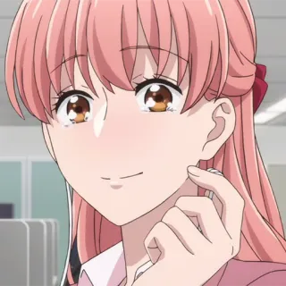 🎀 Anime, Mulher, Retrato, Cabelo rosa, Escritório telegram sticker