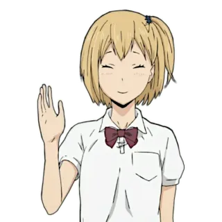 ✋ Аниме, девушка, блондинка, машет, школьная форма, мультфильм telegram sticker