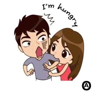 😬 I'm hungry dibujos animados, hambriento, pareja, amor, comida telegram sticker