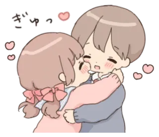😙 ぎゅっ peluk, pasangan, cinta, hati, imut, kasih sayang telegram sticker