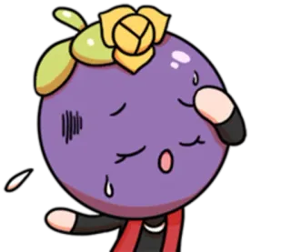 😓 kreskówka, mangostan, owoc, postać, pot, nerwowy telegram sticker