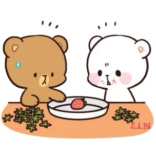 🍓 orsi, cartoni animati, carino, fragola, cibo, illustrazione telegram sticker
