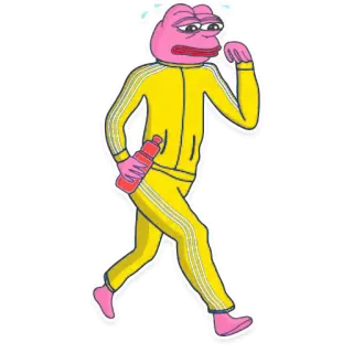 🏃 Pepe the Frog Pepe, sapo, meme, correndo, suor, fato de treino, exercício, garrafa de água telegram sticker