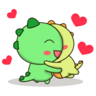 😃 dinosauro, carino, amore, amicizia, abbraccio, cartone animato, cuore, kawaii whatsapp sticker