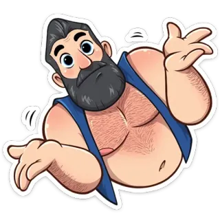 🤷‍♂️ мужчина, бородатый, персонаж, подтяжки, волосатый, иллюстрация telegram sticker