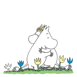 🥰 Moomin moomin, umarmung, blume, cartoon, süß, skurril whatsapp sticker
