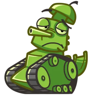 😟 Panzer, Cartoon, Militärfahrzeug, Traurig, Grün whatsapp sticker
