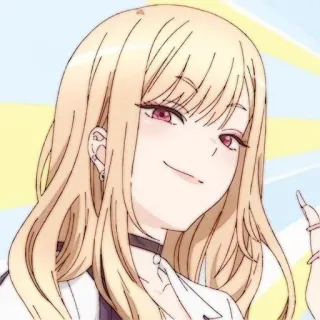 🍰 Marin Kitagawa My Dress-Up Darling Anime, Femme, Cheveux Blonds, Yeux Rouges, Sourire, Marin Kitagawa, My Dress-Up Darling, Manga telegram sticker