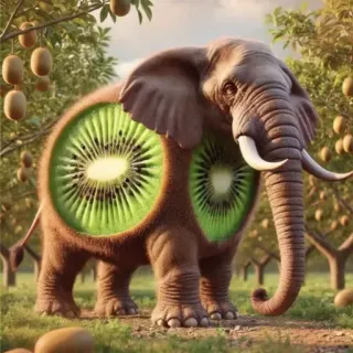 🤩 elefante, kiwi, frutta, animale, ibrido, fantasy, surreale telegram sticker