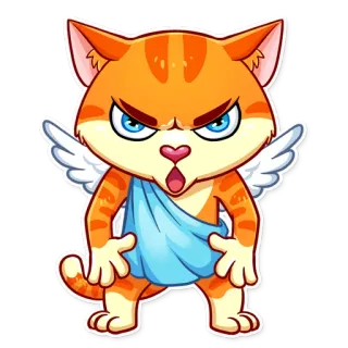 😠 고양이, 천사, 날개, 만화, 화난, 주황색 고양이 whatsapp sticker