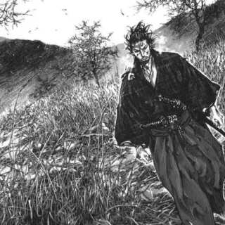 🖤 Miyamoto Musashi Vagabond Samurai, Schwert, Manga, Historisch, Ronin telegram sticker