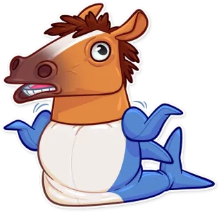🤷‍♂️ cheval, requin, hybride, animal, dessin animé, drôle, créature marine, mammifère telegram sticker