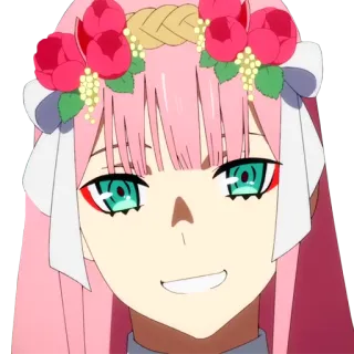 🌸 Zero Two Darling in the Franxx anime, pink hair, kawaii, cute, waifu telegram sticker