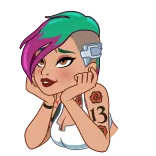 🥰 woman, tattoo, cyberpunk, digital art, girl, character, anime telegram sticker