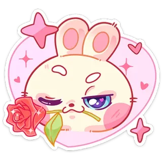🌹 うさぎ, バラ, かわいい, kawaii, ステッカー telegram sticker