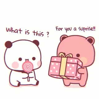 🐼 What is this ? For you a suprise!!! beren, schattig, cadeau, cartoon, lolly, kawaii telegram sticker