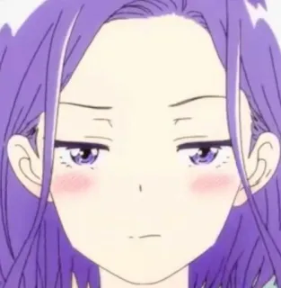 🤨 anime, girl, cartoon, purple hair, manga, sad, bored, expressionless whatsapp sticker