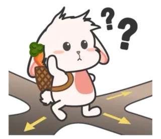 ❓ hoạt hình, thỏ, thỏ con, hướng, ngã ba, sự lựa chọn telegram sticker