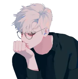 🤔 Anime, Charakter, Brille, Junge, Weißes Haar, Pullover, Illustration whatsapp sticker